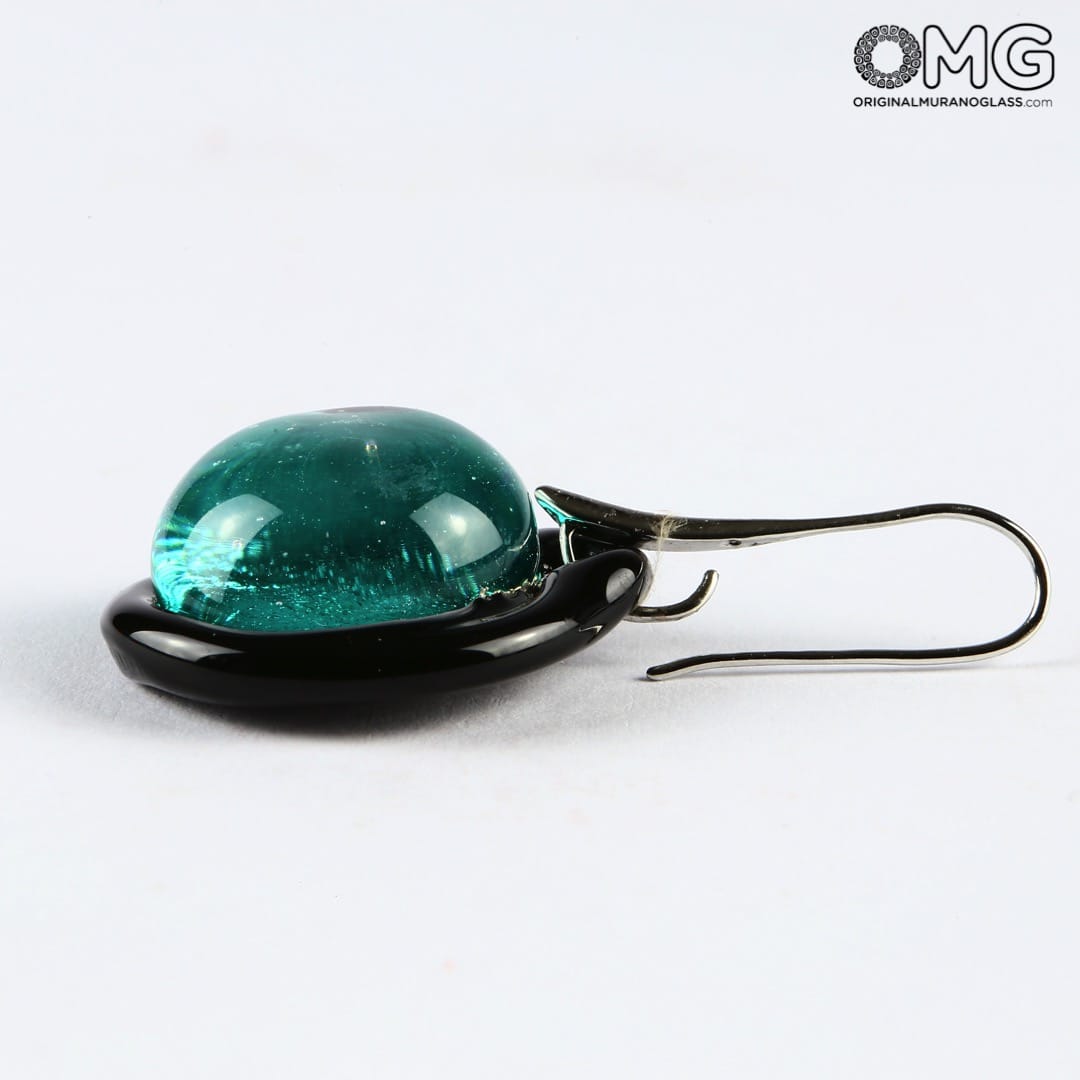 262 ORIGINALMURANOGLASS Зелёные круглые серьги из муранского стекла - OMG 2 см  - Вид №1