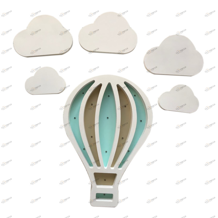 Ночник деревянный 30 см белый с серым "Воздушный шар New" LAMPA I DEREVO  00-3880218 Белый;зеленый;серый Santreyd 