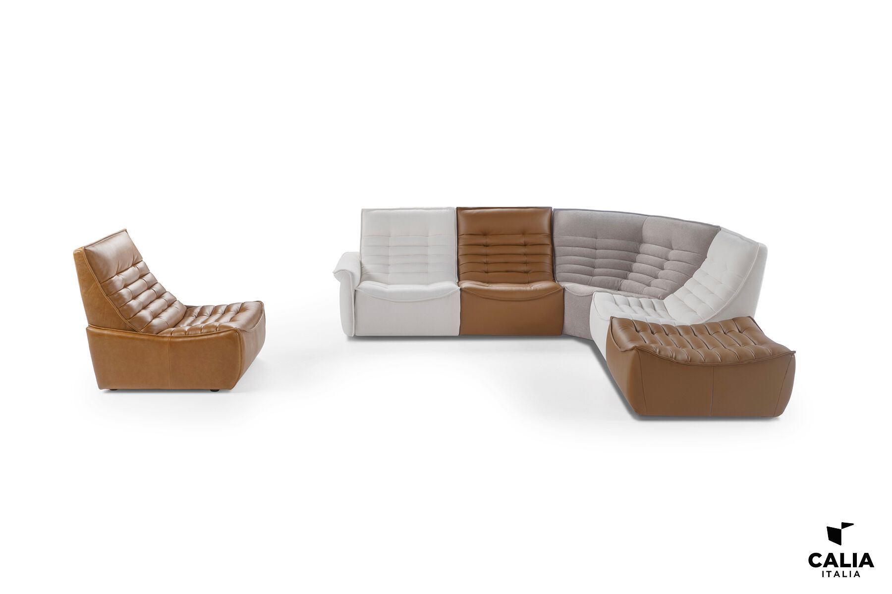 Секционный диван с откидной спинкой из кожи и ткани Calia Italia Modular ARCH-00057453 - Вид №4