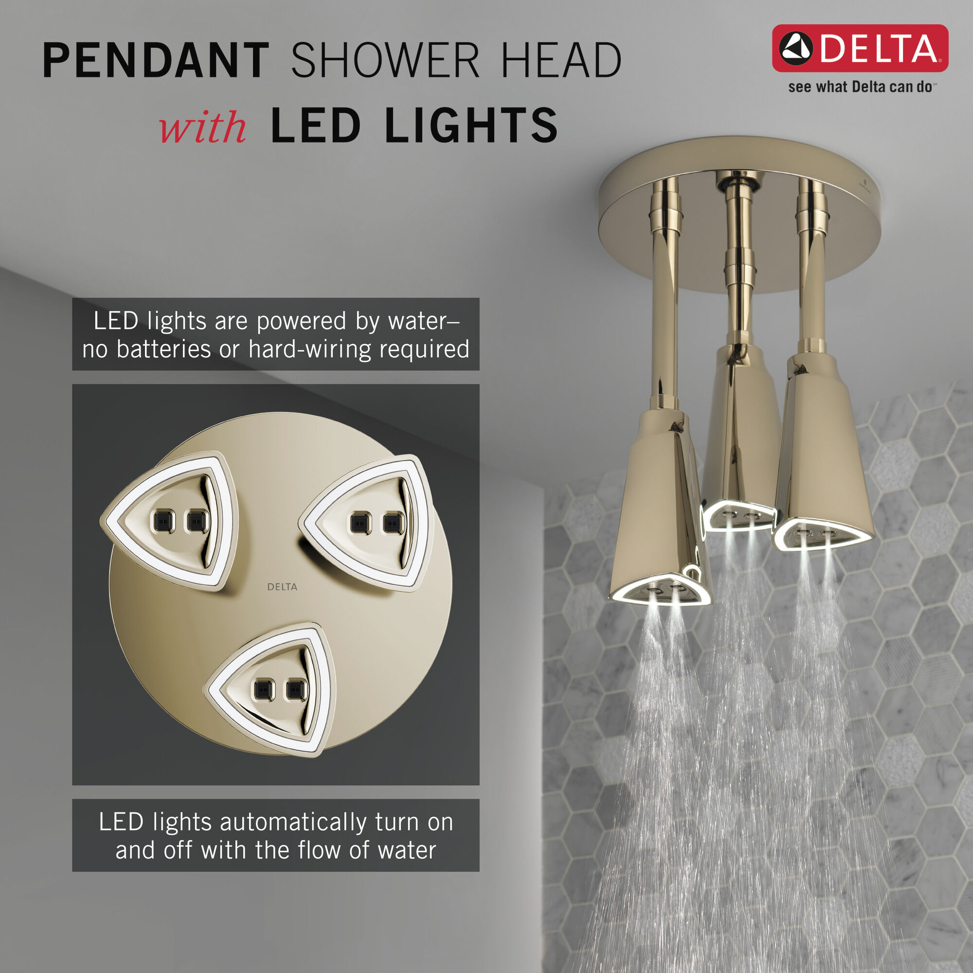 57140-PN25-L Подвесная душевая лейка Raincan со светодиодной подсветкой H2Okinetic® Delta Faucet Universal Showering Полированный никель  - Вид №2