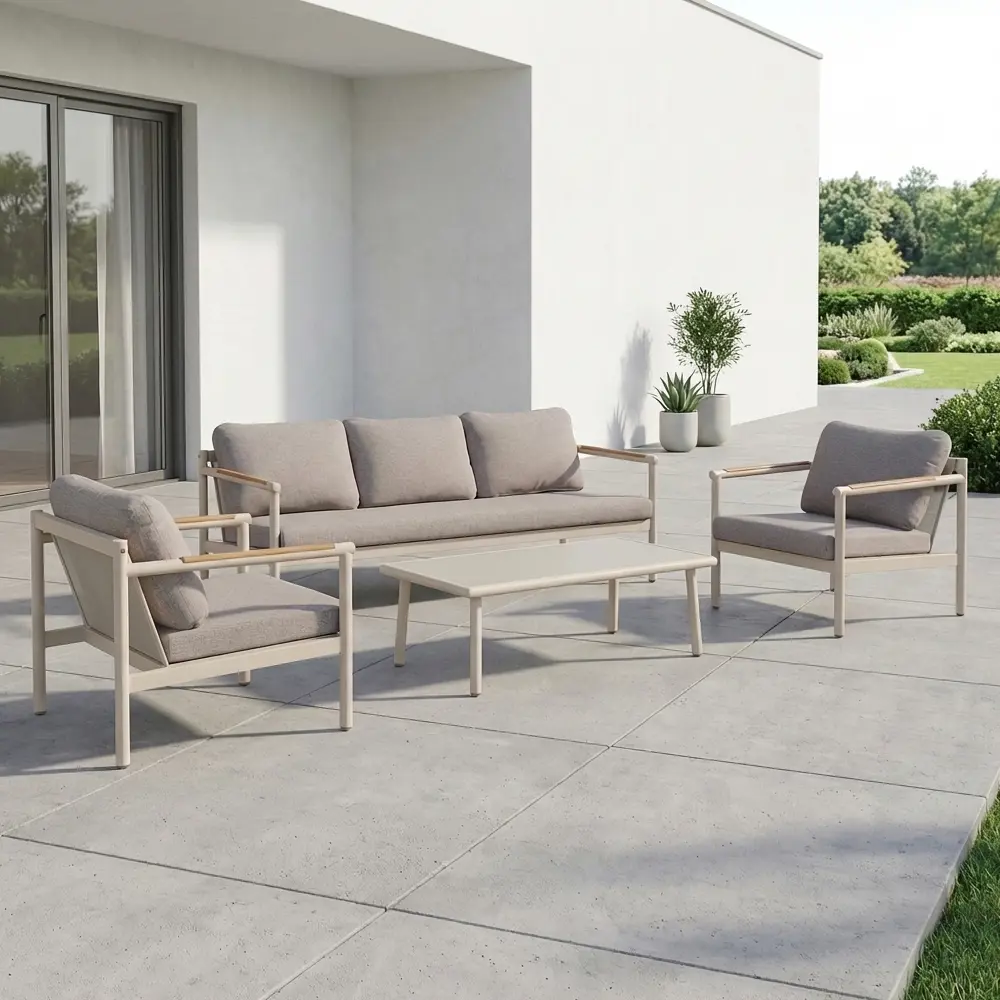 Набор садовой мебели для отдыха с подушками BEGINIA Saima Алюминий Стол, диван, кресло 2 шт Бежевый STLM-2172198 - Вид №12