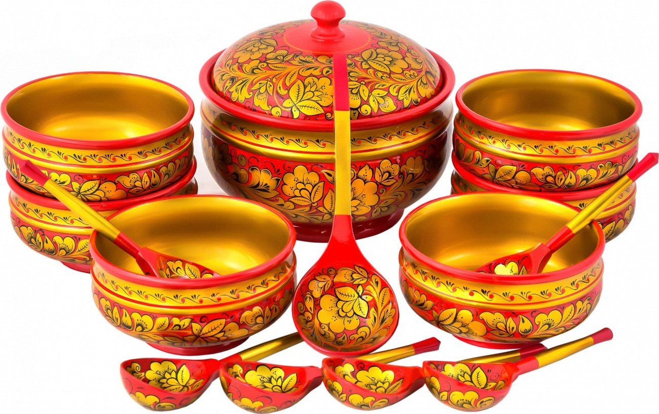 10660471 Хохломская Роспись Набор д/пельмений 14 пр. (Высшая категория) Дерево 