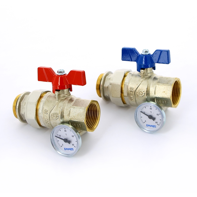 Краны шаровые с разъемным соединением НВ с термометром Progress бабочка EMMETI 1", 2шт 01306260