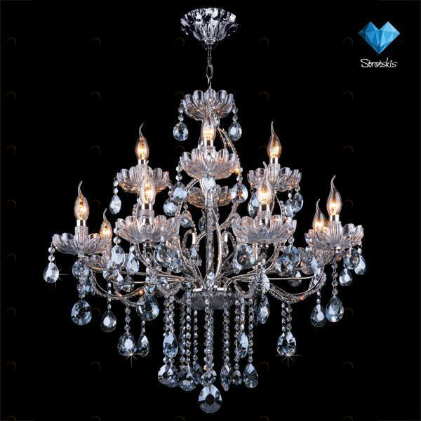 Подвесная люстра Eurosvet 3015/12 хром/лазурный хрусталь Strotskis EUROSVET ДИЗАЙНЕРСКИЕ 274540 Хром 