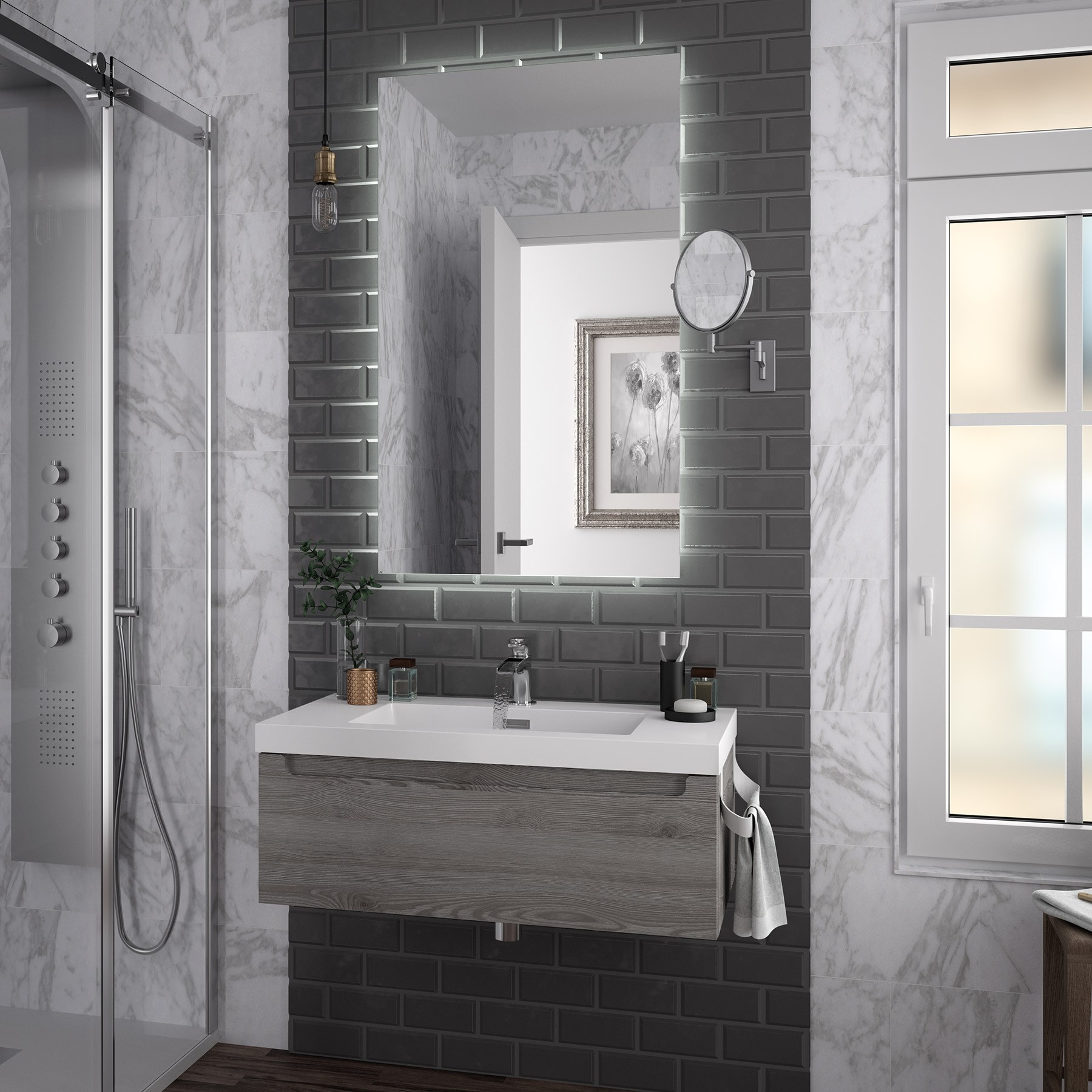 23931 SALGAR Мебель под умывальник MONTERREY 800 1 металлический ящик BAY PINE 797 x 270 x 450 мм Лавровая сосна  - Вид №1