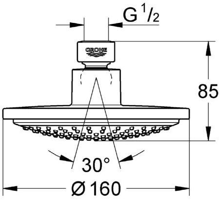 Верхний душ GROHE Euphoria Cosmopolitan, 1 режим, диаметр 160 мм, с ограничением расхода воды, хром (28233000) - Вид №1