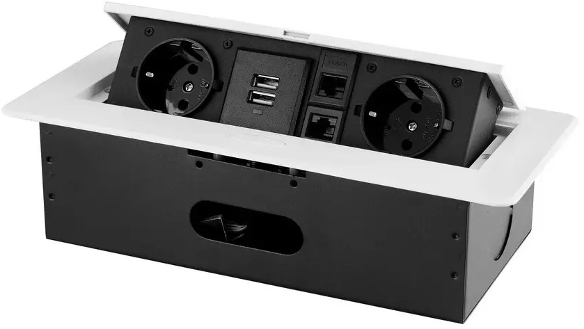 91677223 Розетка двойная выдвижная встраиваемая Rocketsocket SHS021-W с заземлением 2 USB RJ45 горизонтальная цвет белый STLM-1108543