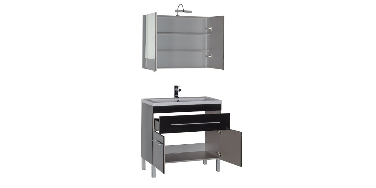 Комплект мебели Aquanet Верона 90 черный (напольный 1 ящик 2 дверцы) 00182949 - Вид №2