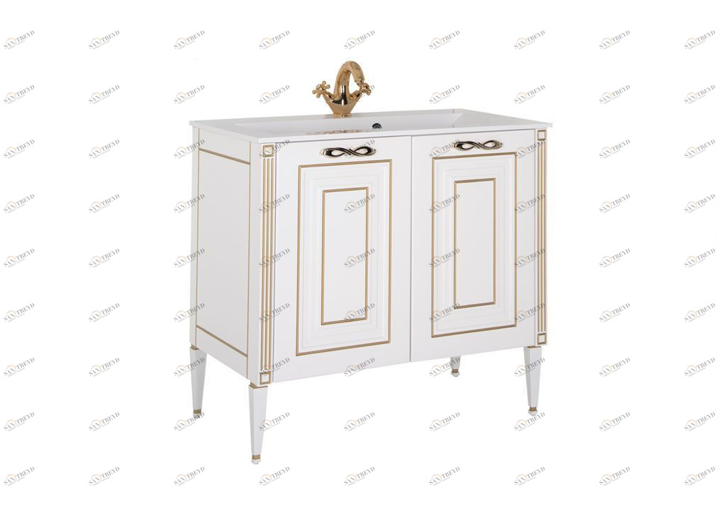 Тумба с раковиной Aquanet Паола 90 белый/золото (литьевой мрамор) 0018611600164748