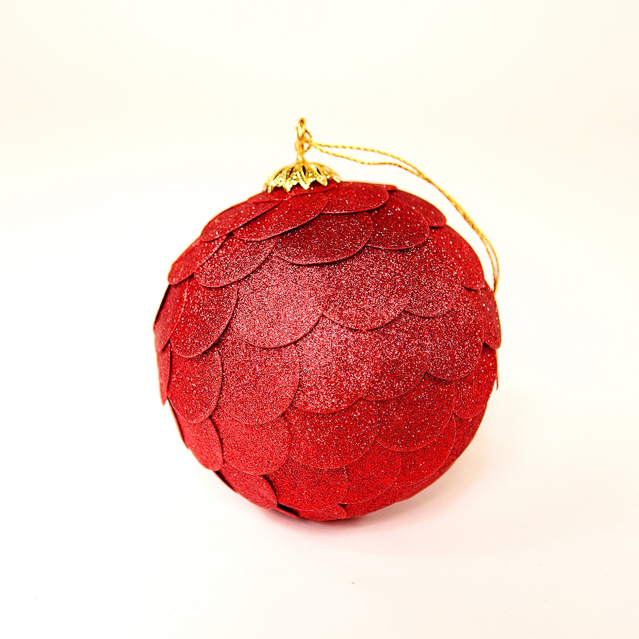 Шар новогодний красный с блестящими чешуйками Paper ball, 10 см ENJOYME  253101 Красный  - Вид №1