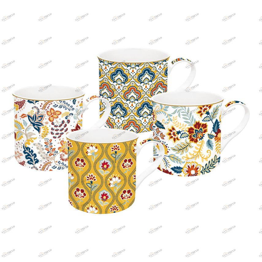 Кружки фарфоровые 4 шт разноцветные "Пейсли" EASY LIFE COFFEEMANIA & ATMOSPHERE 00-3946542 Желтый;зеленый;разноцветный 