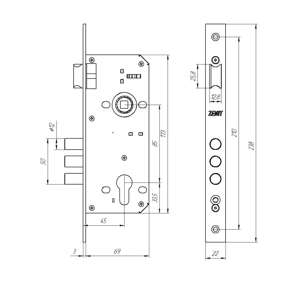 ЗЕНИТ ЗВ4-85 — универсальный врезной замок с хромированным покрытием 82490861 STLM-0028433 - Вид №3