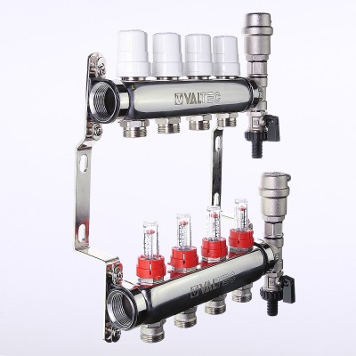 VTc.589.EMNX.0603 Коллекторный блок из нержавеющей стали с регулировочными клапанами и расходомерами Valtec 1", 3 x 3/4", «евроконус»  - Вид №3