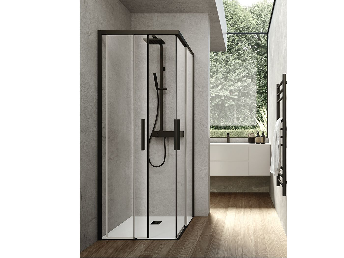 Стеклянная угловая душевая кабина с раздвижной дверью Gruppo Geromin Time Swing Plus ARCH-00022998 - Вид №1