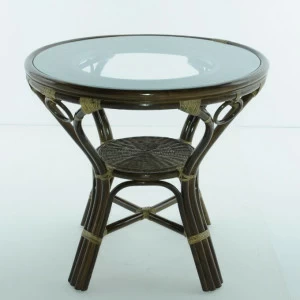 Обеденный стол круглый со стеклянной столешницей 77х83 см олива Calamus Rotan VINOTTI  00-3885212 Зеленый