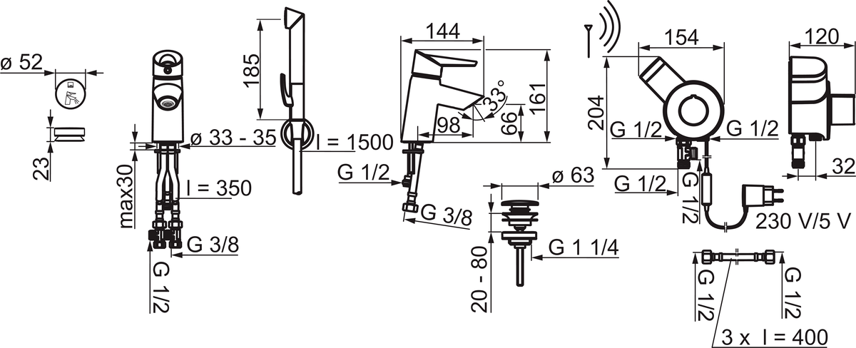 Oras 2705FT Смеситель для умывальника, 230/5 V 2705FT Optima Хром  - Вид №1