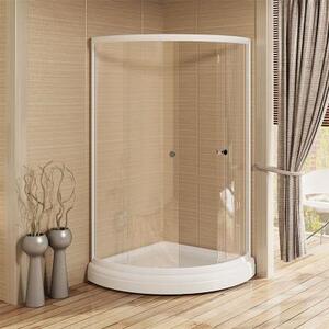 Душевой угол 100 (радиальный), стеклянные шторки (прозрачные), поддон на раме-подставке с устройством слива, профиль белый