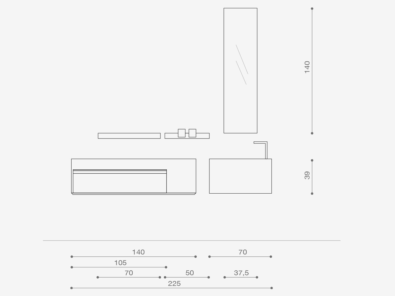 Подвесной шкаф для умывальника с выдвижными ящиками ARCOM Rail ARCH-00013163