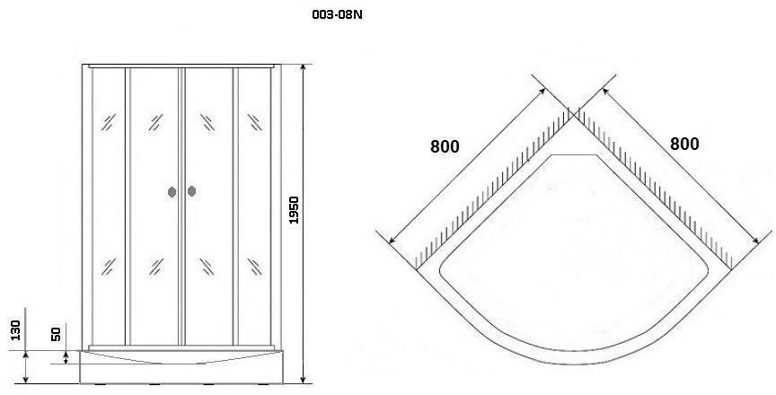 Душевой уголок NG- 003-08N (800х800х1950) низкий поддон(13см) стекло МАТОВОЕ Niagara ECO 0030822N - Вид №2