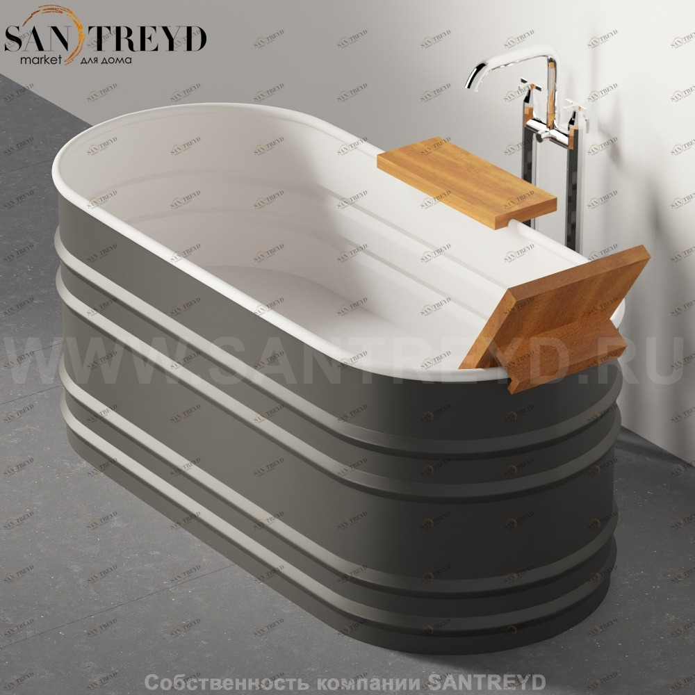 Ванна свободностоящая VIEQUES XS стальная графитовая в комплекте со спинкой ироко Agape AVAS0912IZG