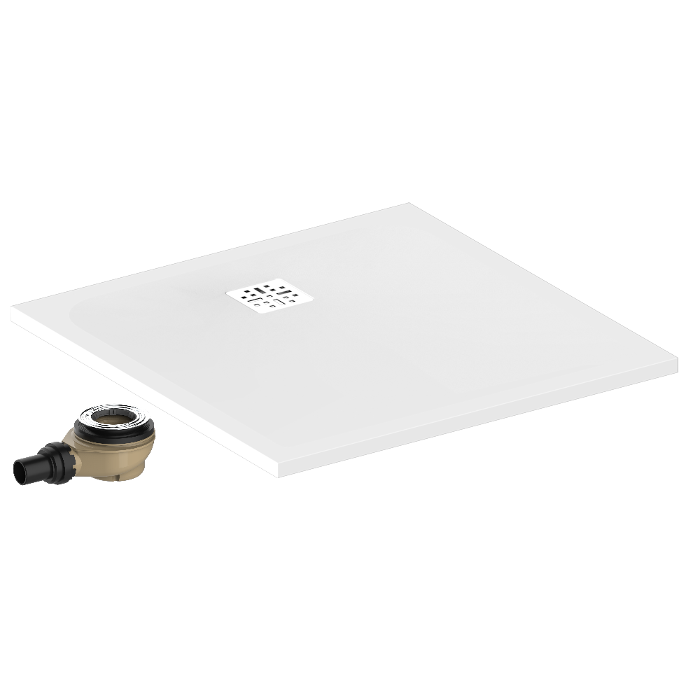 B15-R505 Душевой поддон POLLENSA 90 x 90 см, с выпуском и решеткой из матовой нержавеющей стали Thg-paris Поддоны Матовый белый 