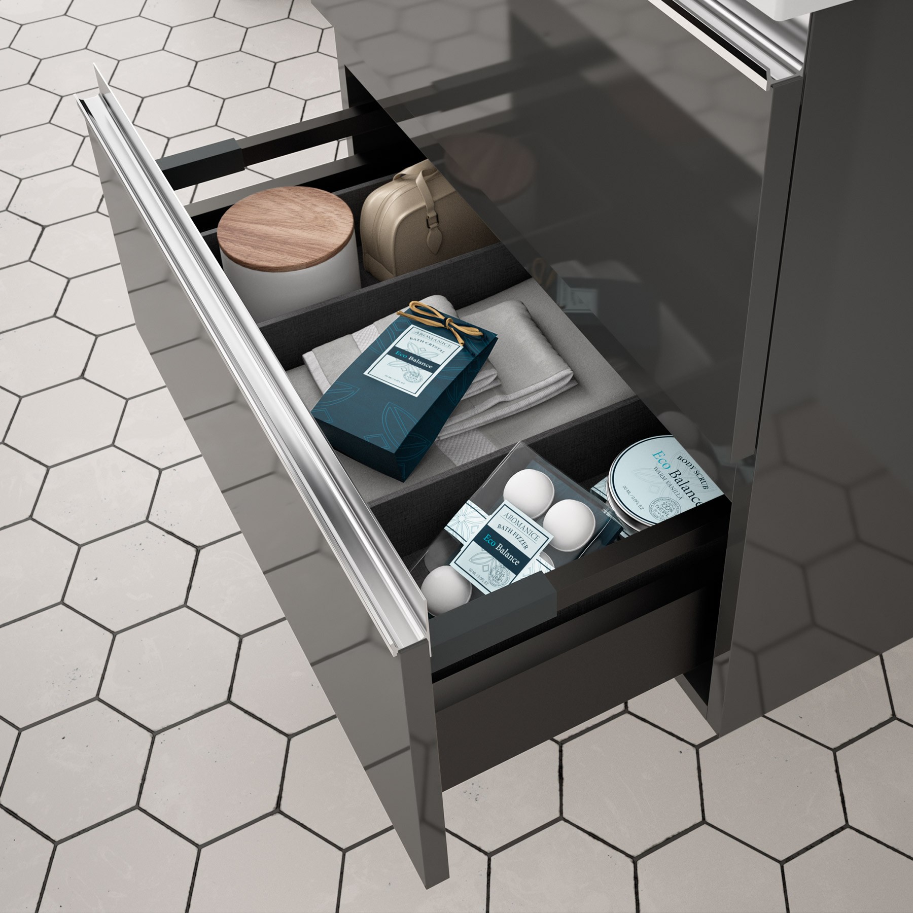 23891 SALGAR Мебель для умывальника SPIRIT 1200 2 металлических ящика GLOSS GREY 1194 x 540 x 450 мм Глянцевый серый - Вид №3