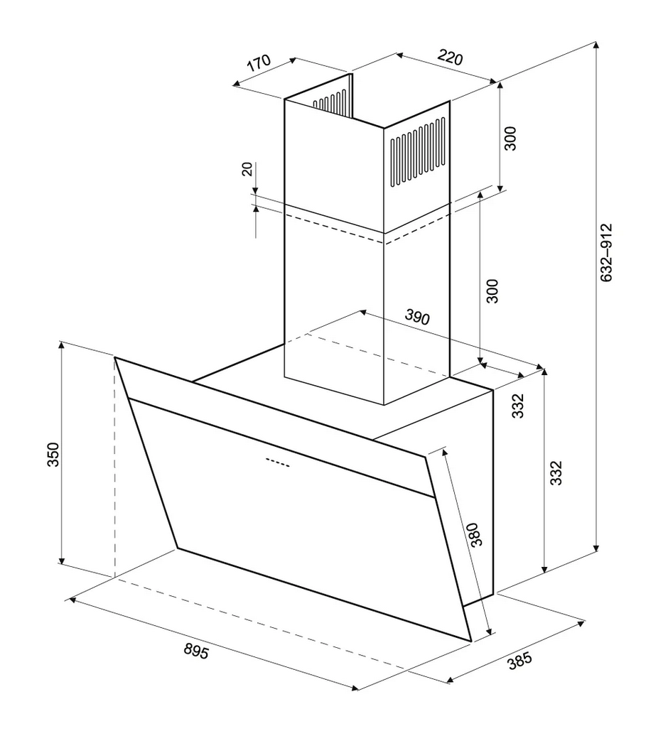 9195719 Вытяжка наклонная KRONA KRISTEN A 900 S белый/серебристый KRONA1 STDN-0117731 - Вид №12