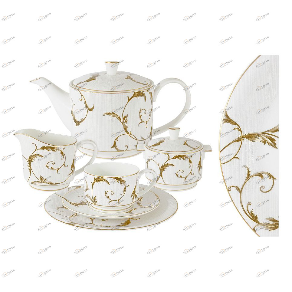 Сервиз чайный фарфоровый белый с золотым на 6 персон, 21 предмет "Элегия Голд" ANNA LAFARG EMILY ЭЛЕГИЯ 00-3946916 Белый;золото