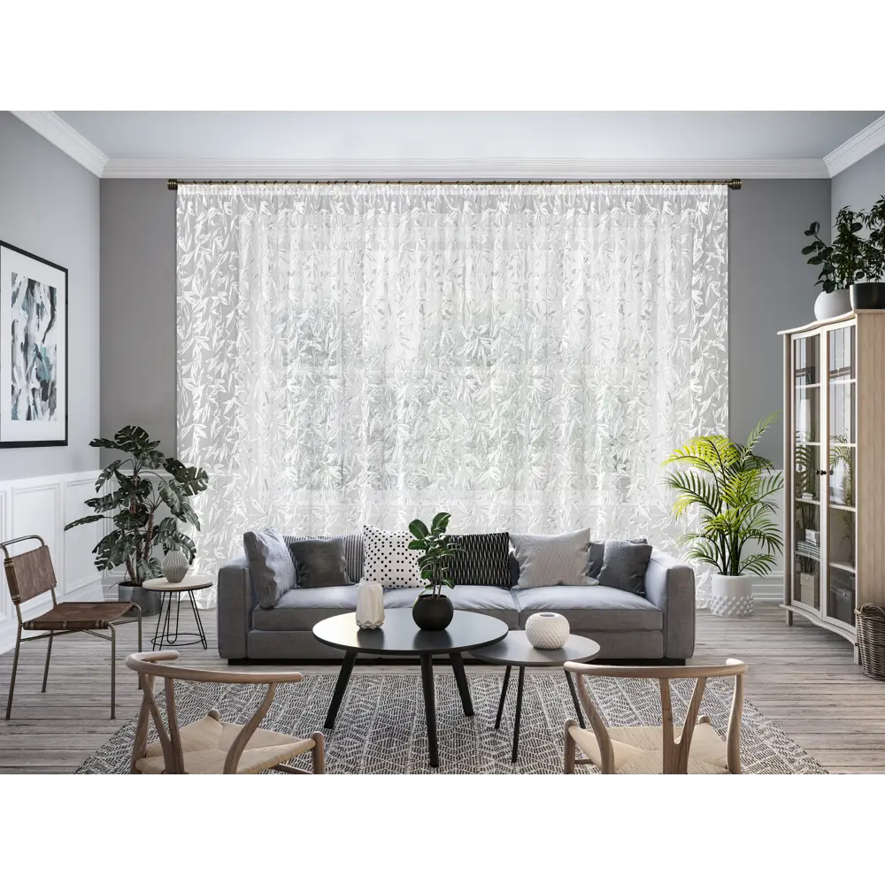 Тюль 1 м/п Листья вуаль 300 см цвет серый 89176993 STLM-2102949 GARDEN  - Вид №4