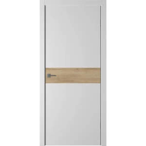 Дверь межкомнатная глухая Палладиум HR 90x200 см ПВХ цвет софт милк/дуб галифакс натур. с замком и петлями