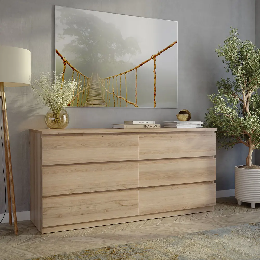 Комод Альма 6 ящиков 159x76.4x48.2 см ЛДСП цвет дуб комано Santreyd STLM-2093146