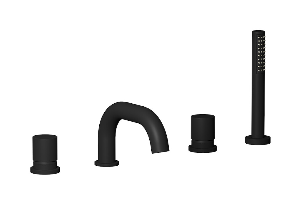 Смеситель на бортик ванной на 4 отверстий с дивертером и душевым гарнитуром. WE ARE IB rr396np Matt Black Brera