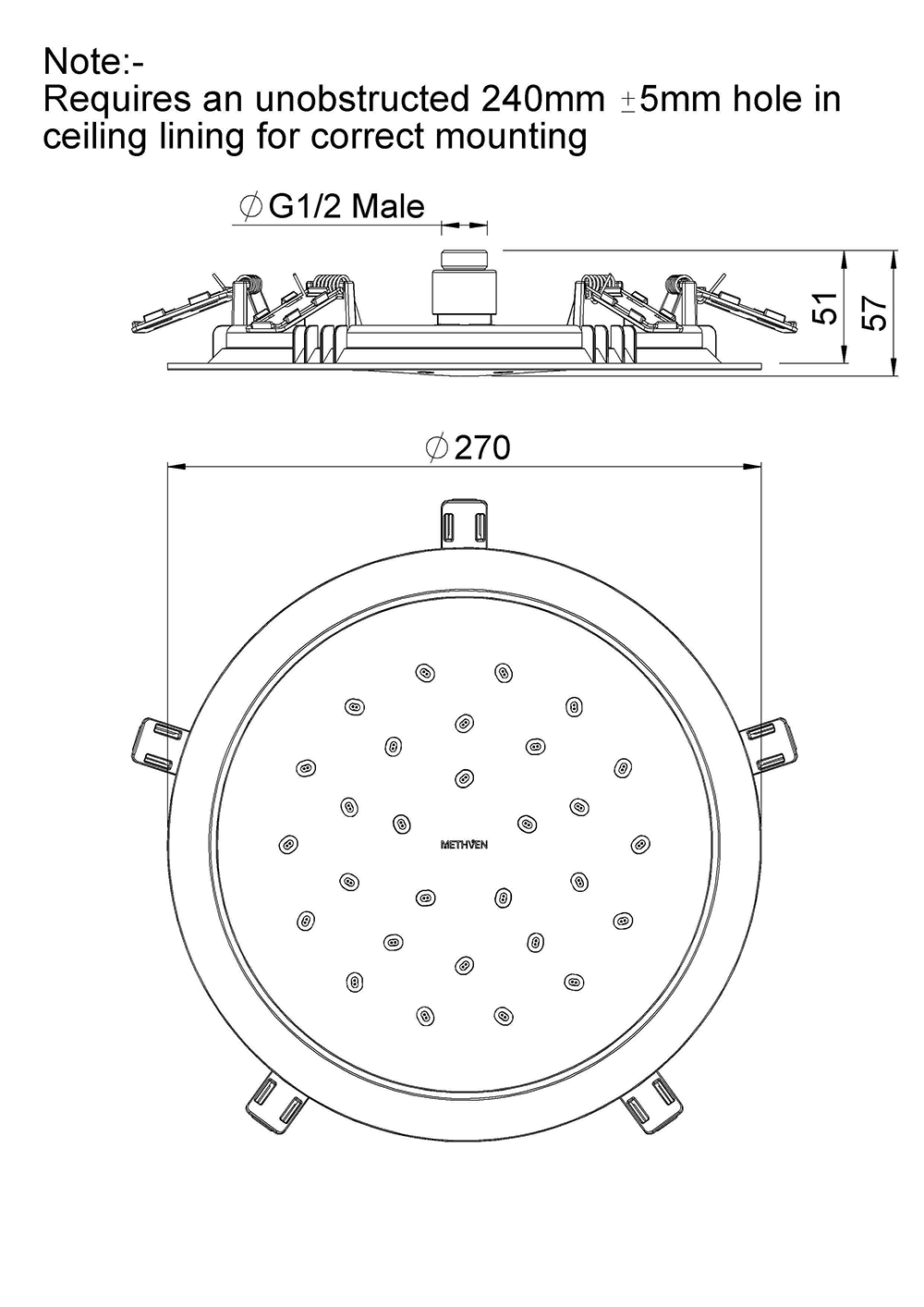 OSRO230FMCPGR Satinjet Overhead II скрытого монтажа Methven  - Вид №1