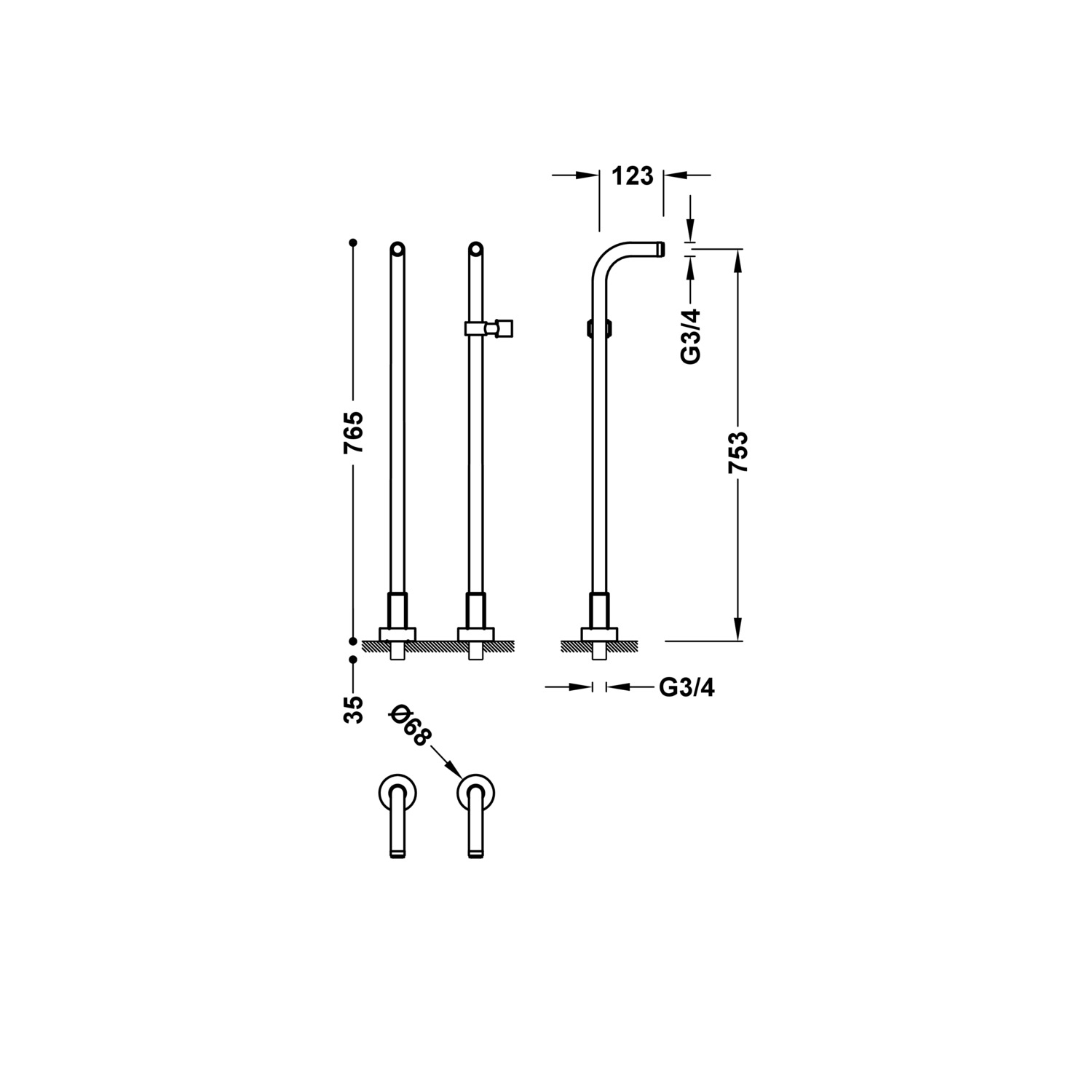Коленные соединители для подачи воды для напольного монтажа крана для ванны-161194 TRES RICAMBI - Вид №1
