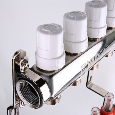 VTc.589.EMNX.0603 Коллекторный блок из нержавеющей стали с регулировочными клапанами и расходомерами Valtec 1", 3 x 3/4", «евроконус»  - Вид №5