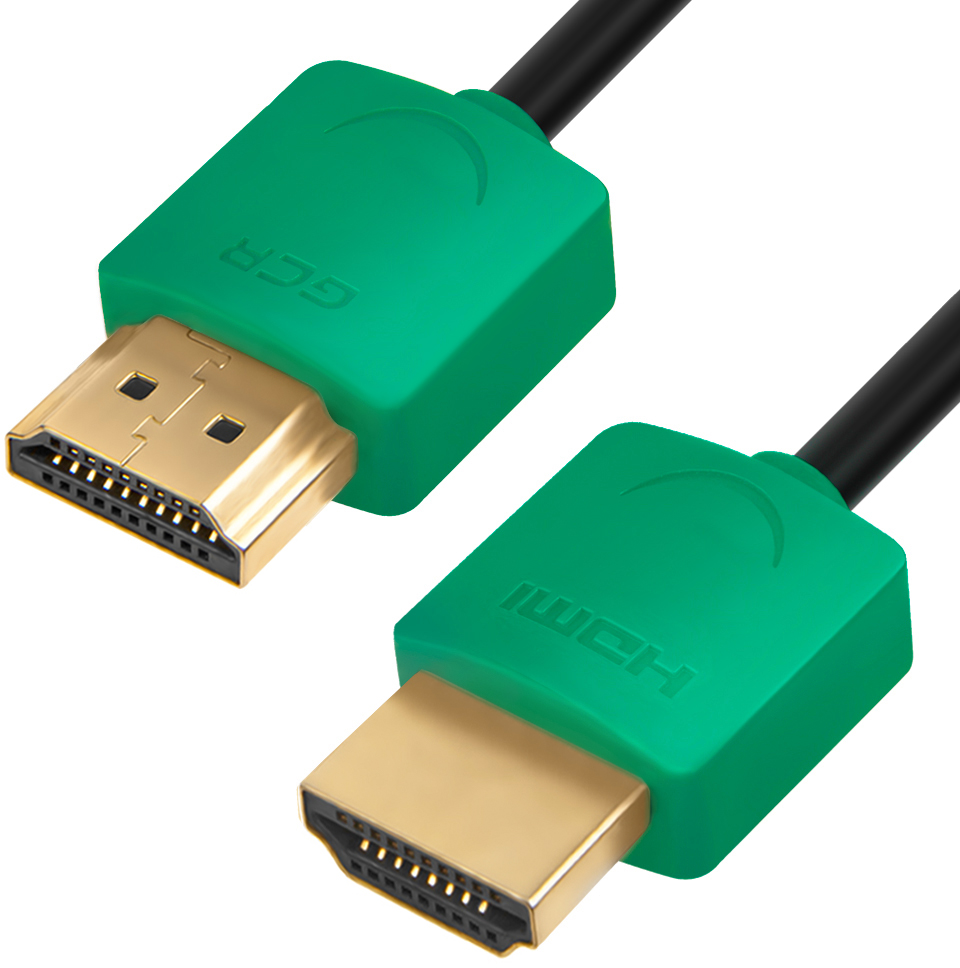 GCR-HM520-1.5m кабель 1.5m hdmi версия 1.4, черный, зеленые коннекторы, slim od3.8mm, 32/32 awg, позолоченные контакты, ethernet 10.2 гбит/с, 3d, 4k, premium , экран Greenconnect Santreyd 
