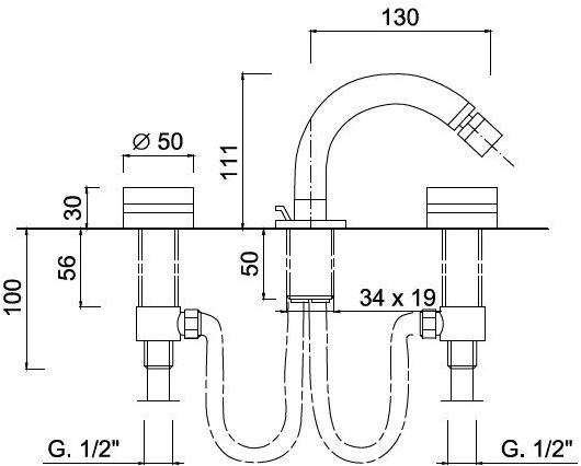 Rubinetteria Giulini Смеситель для биде на 3 отверстия с регулируемым изливом Myring Mr0145a - Вид №2