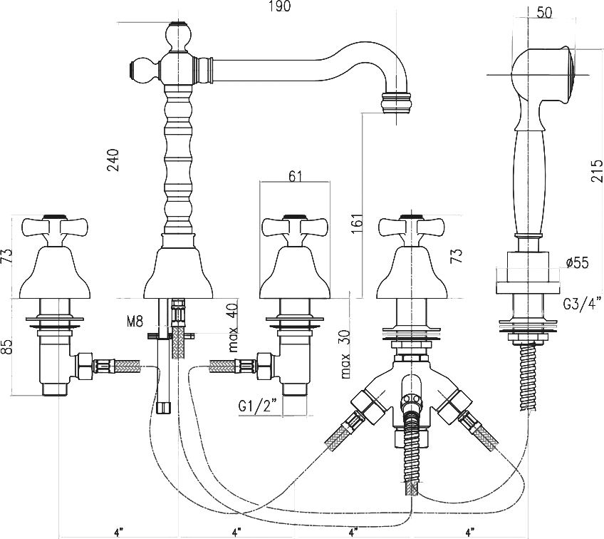 AM730402060 Смеситель на борт ванны , медь Webert Armony - Вид №1