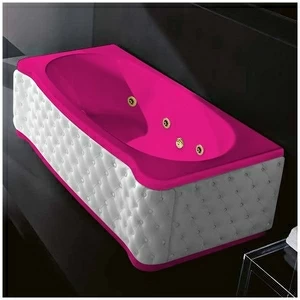 Ванна Gruppo treesse New Classic Young STD-V6747-SX-KB-RZ розовая с золотой фурнитурой и гидромассажем прямоугольная левая белая кожа