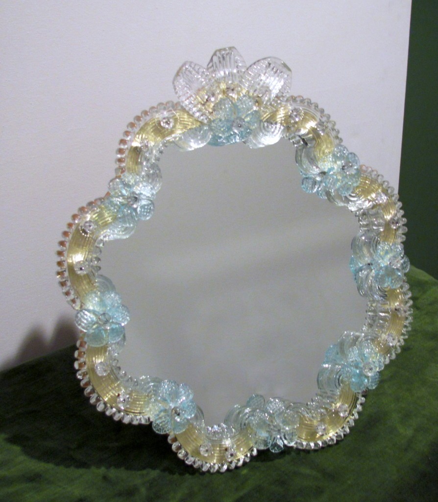 1651 ORIGINALMURANOGLASS Настольное Венецианское Зеркало - Королева Елизавета - Цветы - Муранское стекло  см  - Вид №1