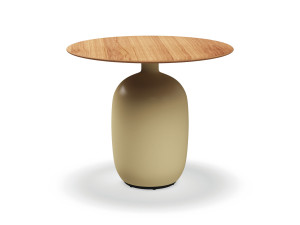 Круглый керамический садовый стол с тиковым верхом