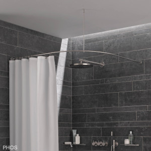 DSB300-800K45 Карниз для душевой занавески четверть круга с радиусом дуги 30 см, 80 x 80 см для приклеивания к стене PHOS