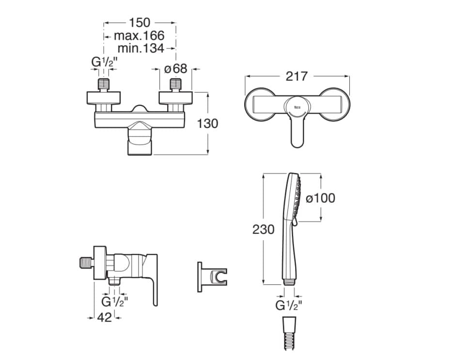 Открытый смеситель для душа с ручным душем Roca L20 ARCH-00148706 - Вид №2