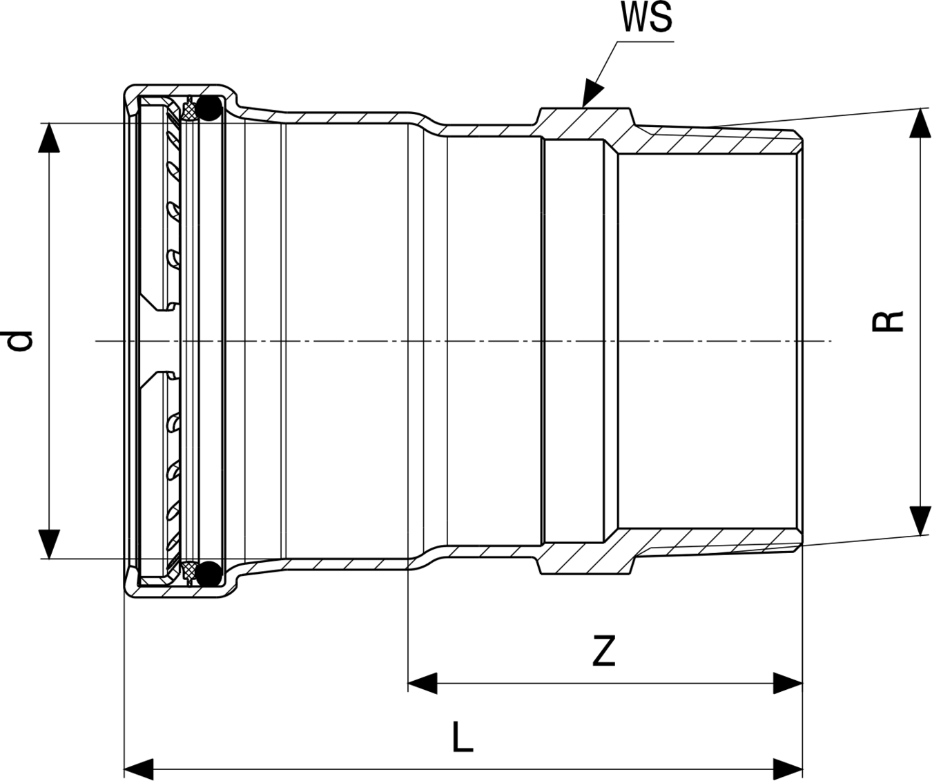 648 626 Модель 1111 Трубопроводные системы  Prestabo  Переходники/​переходные угольники Santreyd  - Вид №3