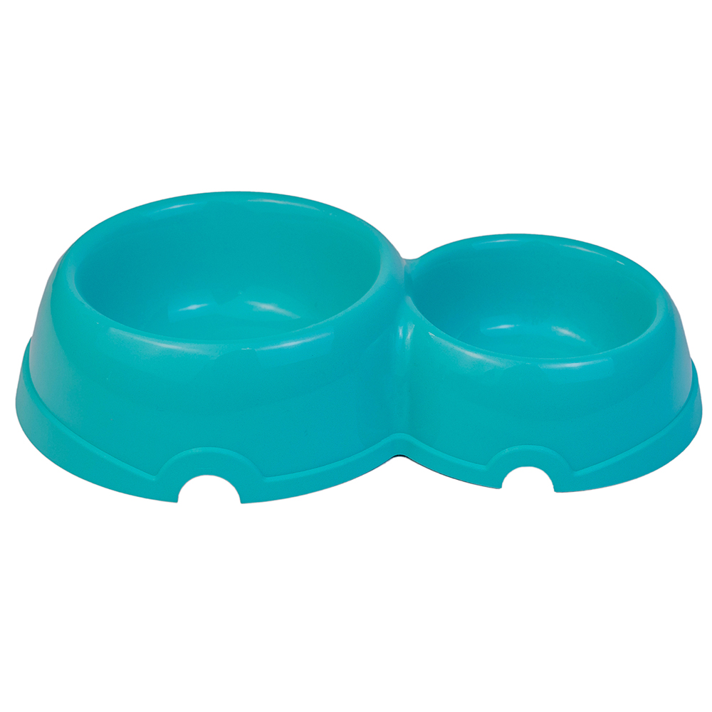 ПР0059355 Миска для животных двойная пластиковая бирюзовая 100/200мл ХОРОШКА 