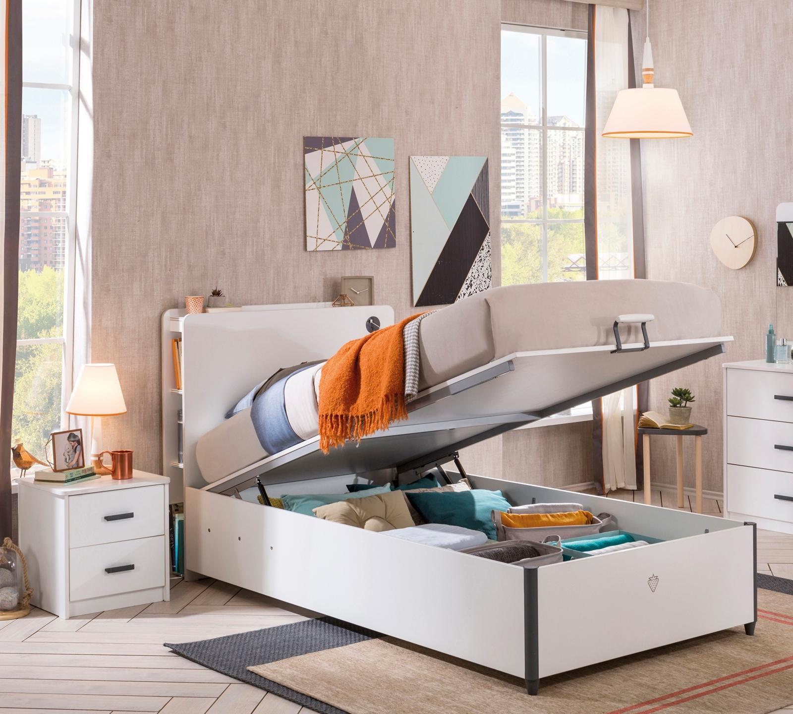 Кровать с подъемным механизмом белая 100х200 см с полками White CILEK WHITE 00-3832349 Белый Santreyd  - Вид №2