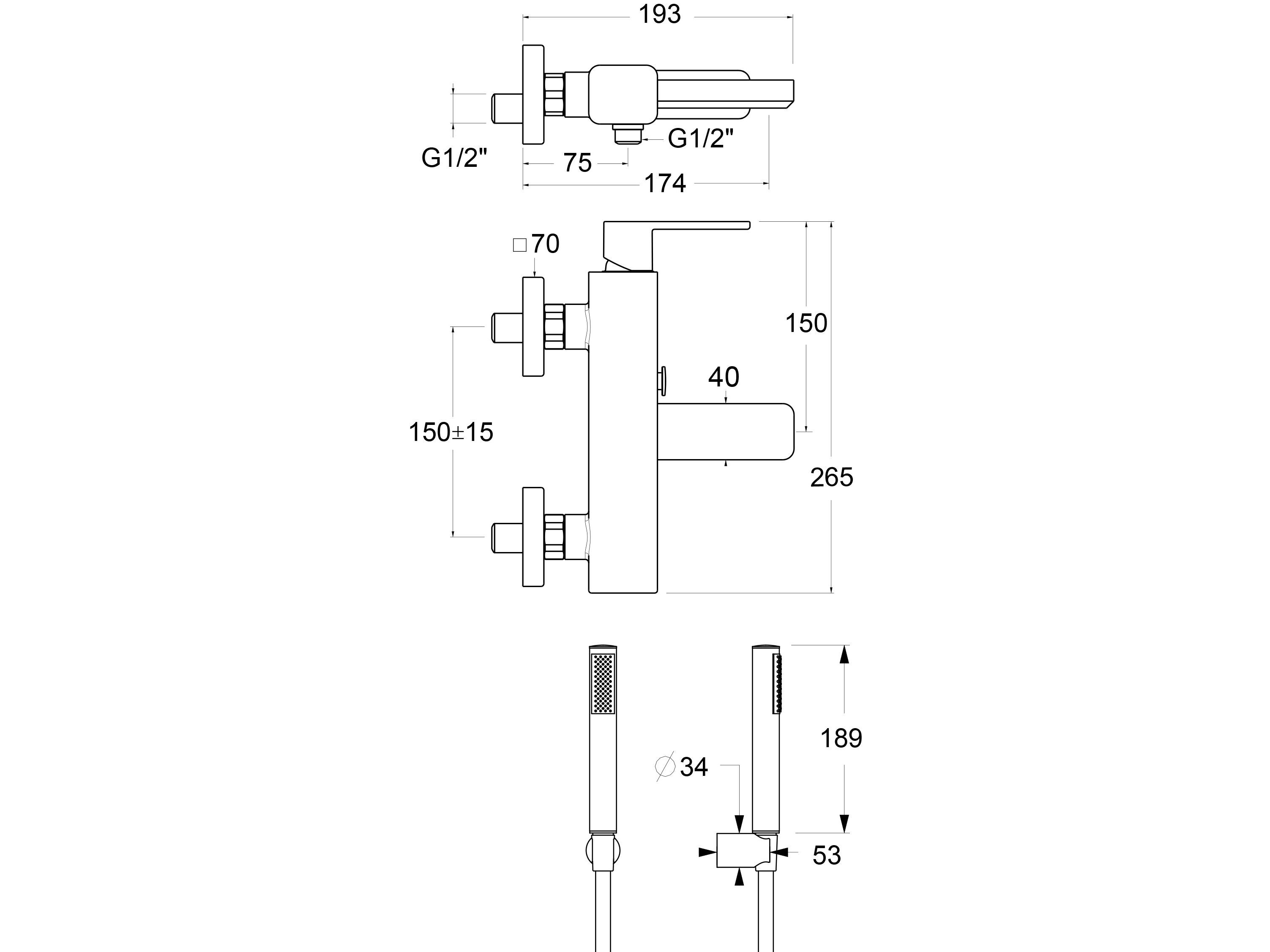 Однорычажный смеситель для ванны с ручным душем GUGLIELMI RUBINETTERIE GX ARCH-00130677 - Вид №2