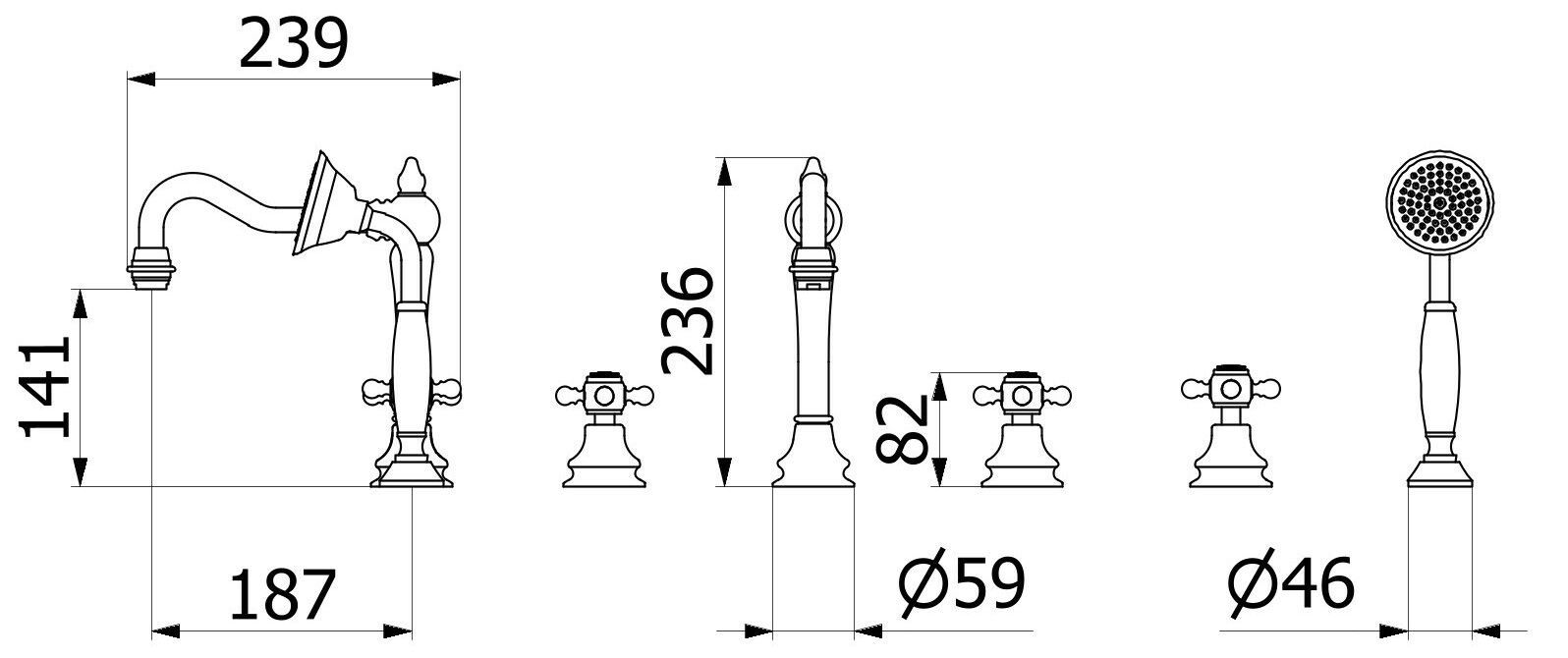 Встраиваемый смеситель для ванны с 5 отверстиями и ручным душем IB Hermes + Hermes Elle ARCH-00040059 - Вид №2