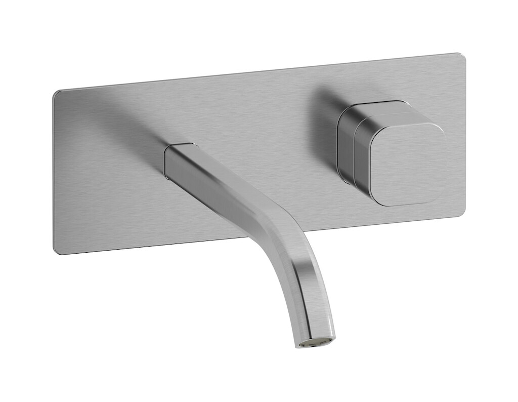 Настенный смеситель для раковины прогрессивный на 2 отверстия в комплекте с донным клапаном. WE ARE IB eo206ss_1 Brushed Nickel Elio