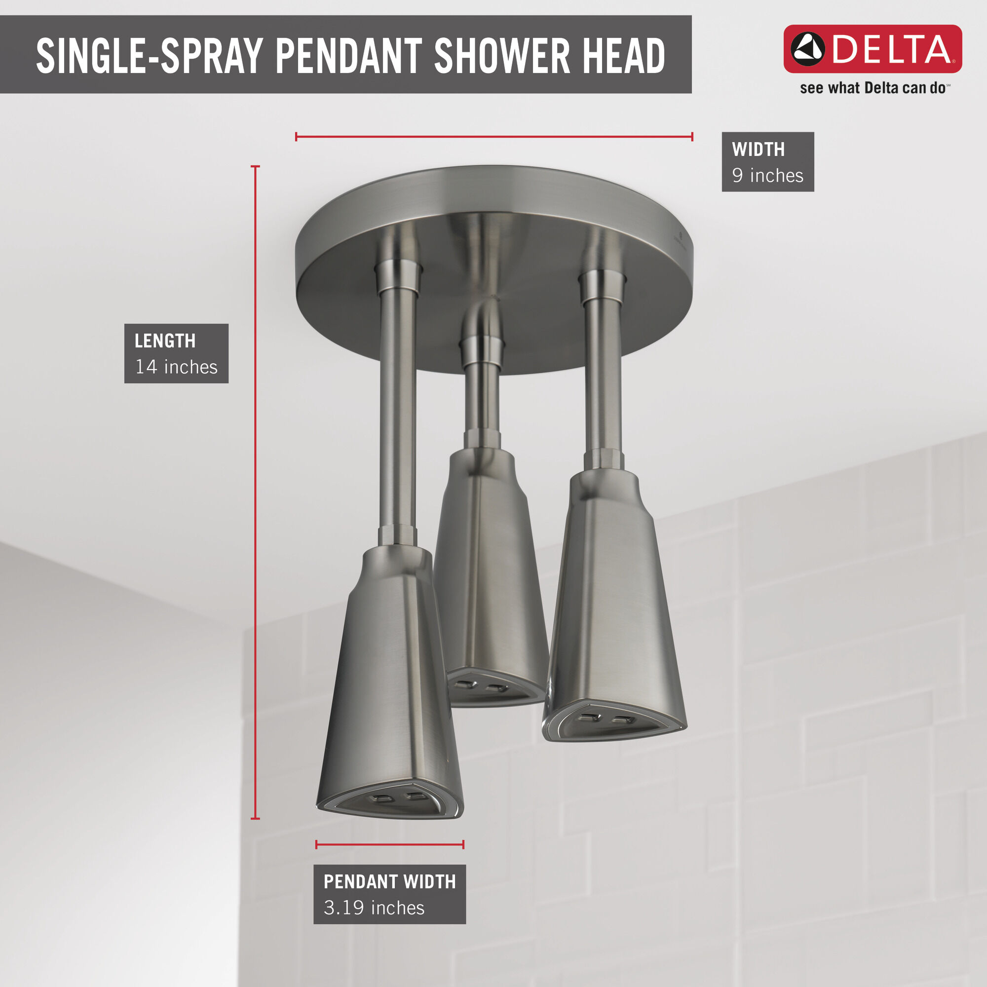 57140-SS25-L Подвесная душевая лейка Raincan со светодиодной подсветкой H2Okinetic® Delta Faucet Universal Showering Нержавеющая сталь  - Вид №4